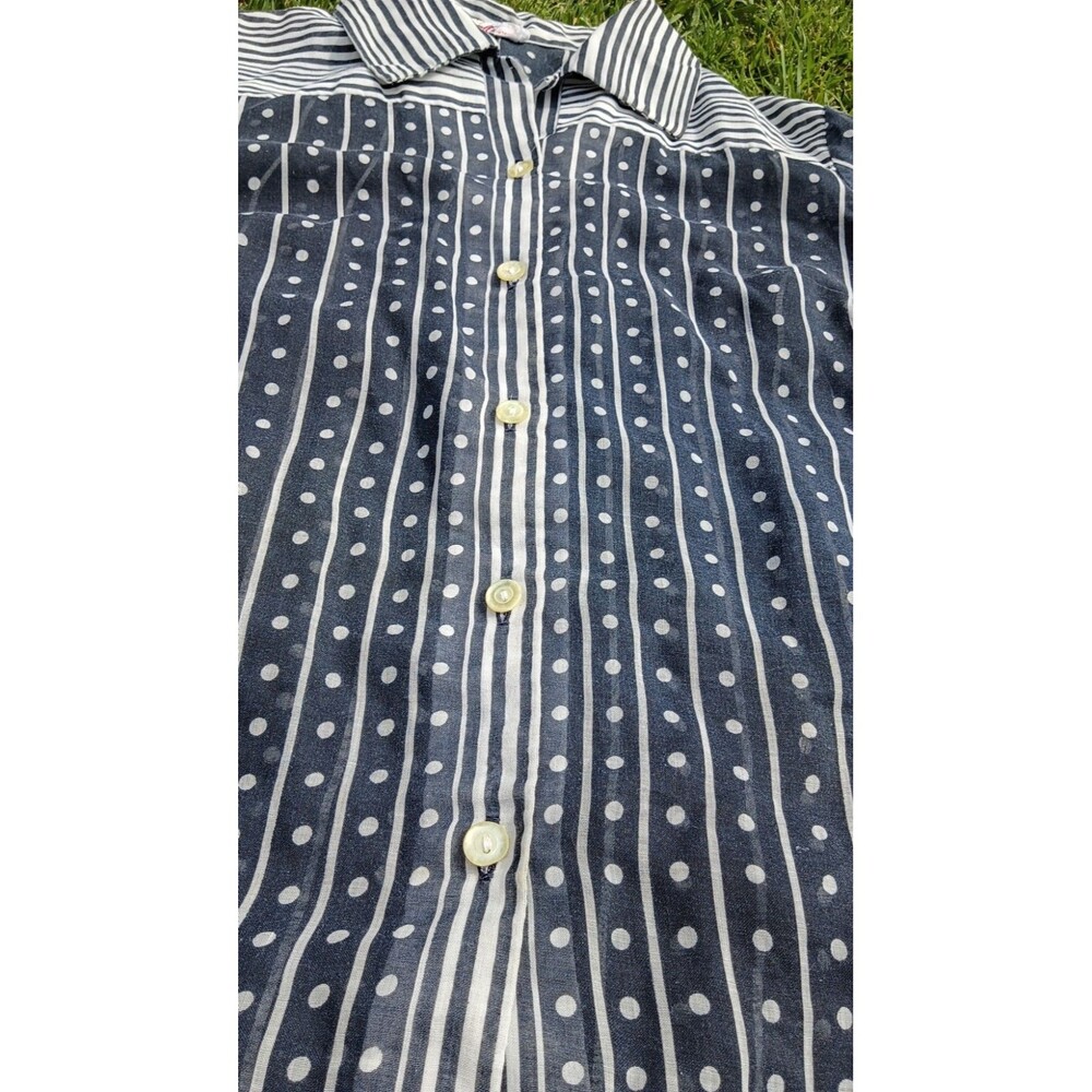Vintage R & K Knits Sheer Polka Dot Stripe Blouse Made In India Secretary Top L - Picture 9 of 9